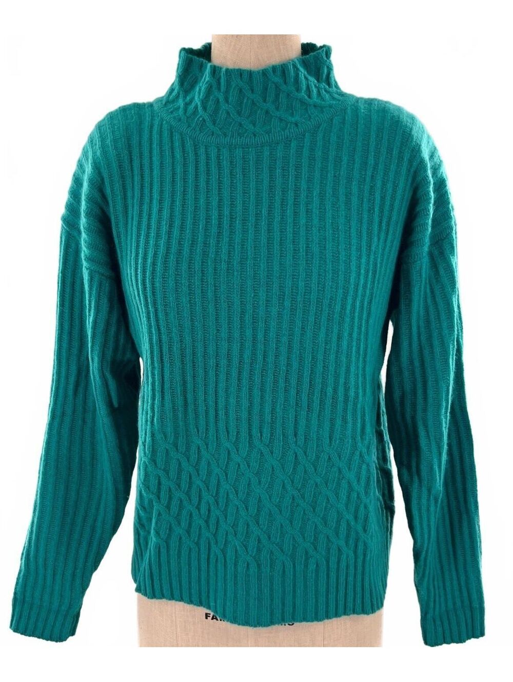 Vtg 80s NWT Ann Taylor Teal Angora Lambswool Mock Neck Cable Knit Sweater M